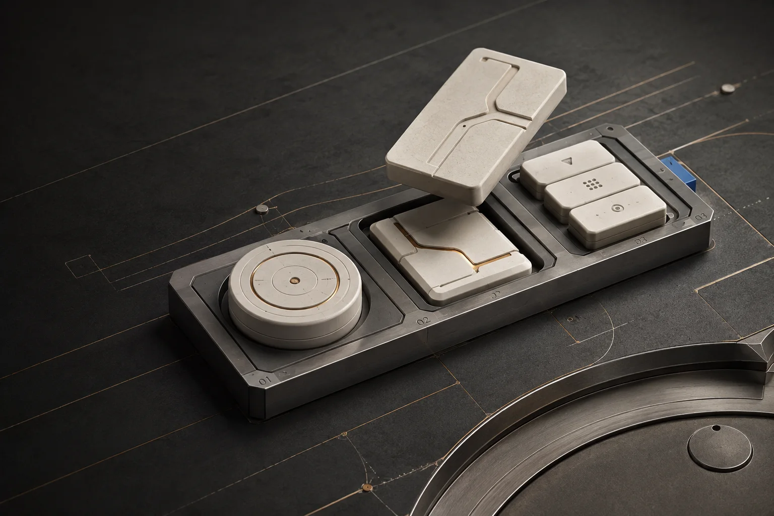 A material study of reusable ivory and machined-metal instruments.