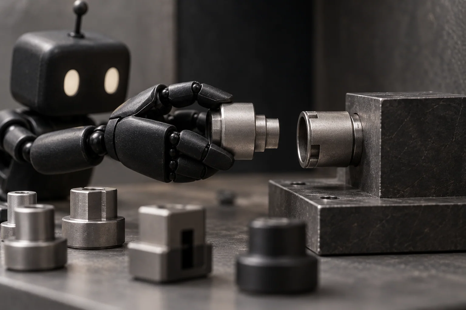 An agent compares a machined connector with its socket before joining them.